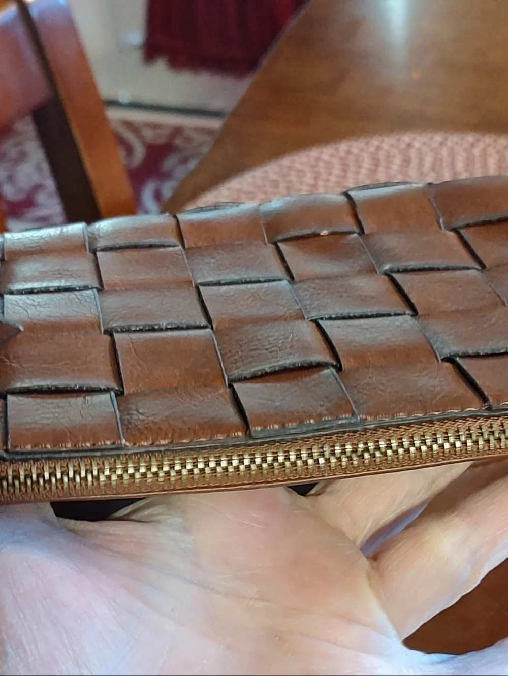 Woven Leather Messenger Bag with Matching Wallet - Brown
